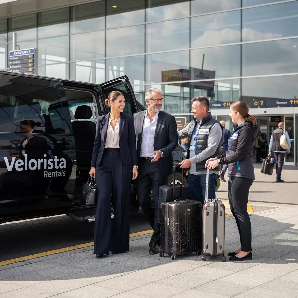 Zákazník při převzetí vozidla na letištní parkingu.